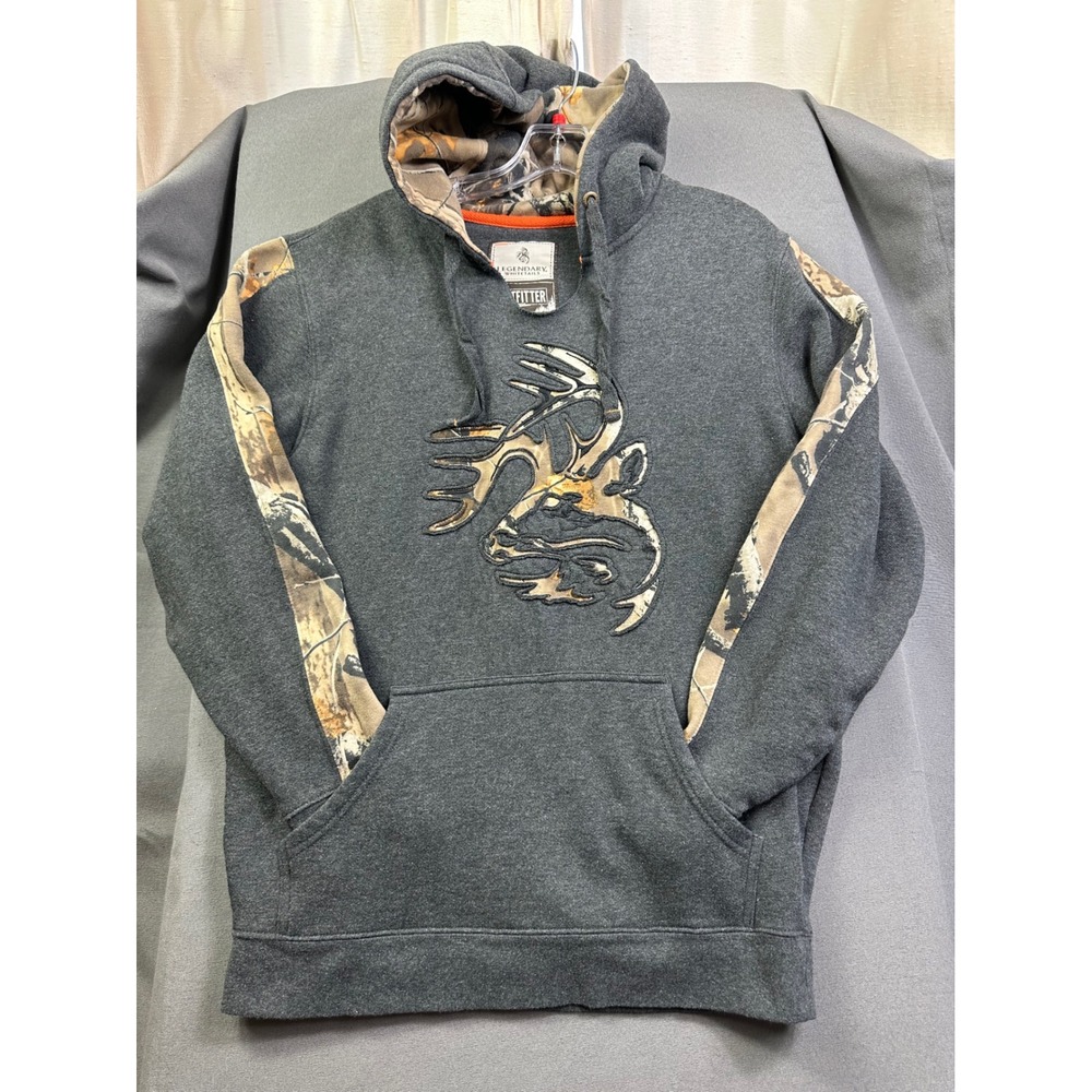 Legendary Whitetails Outfitter Men's Gray Camo Buck‎ Logo Fleece Hoodie MD